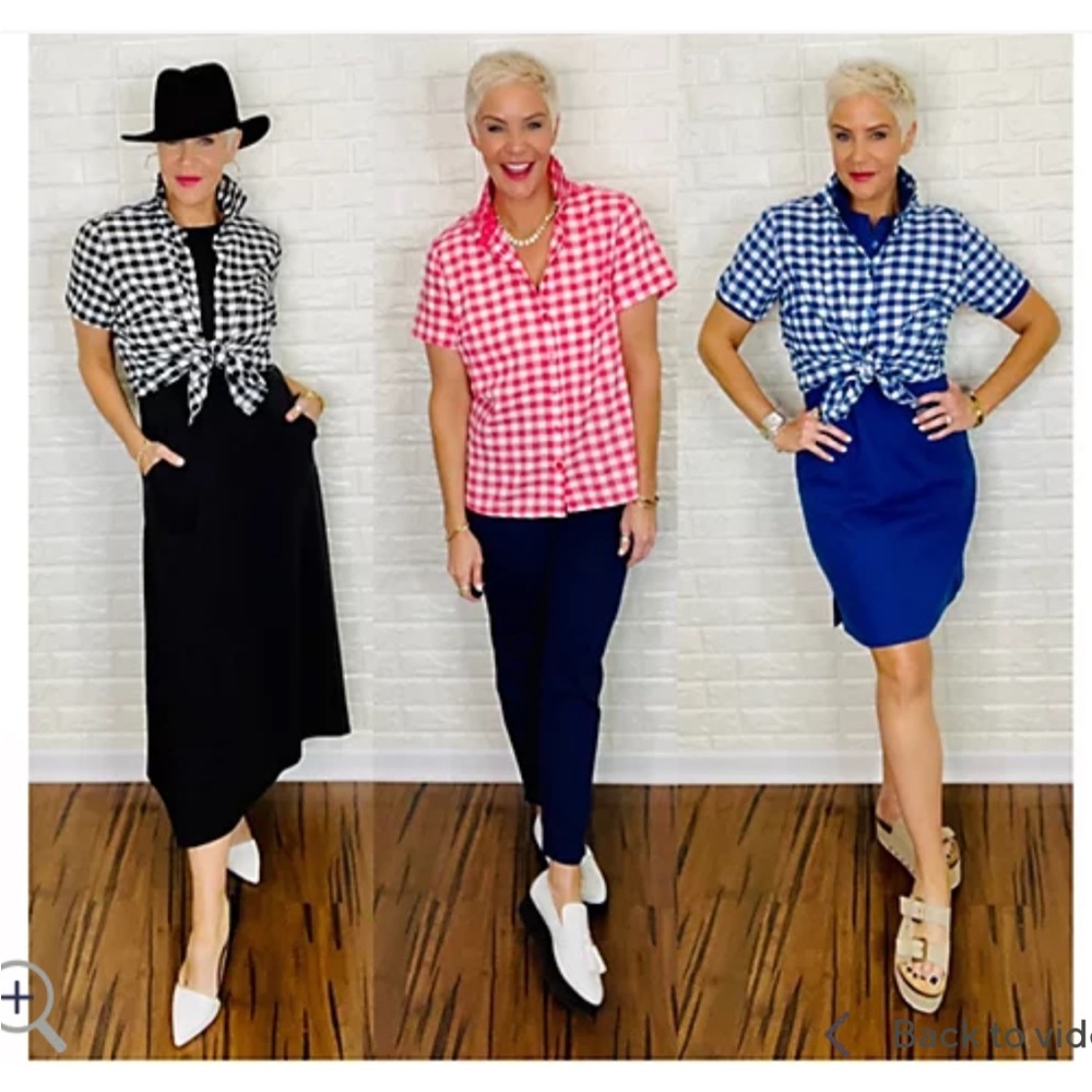 NWT Joan Rivers (from QVC) Gingham Short-Sleeve Shirt, Black & White, Size M - Picture 3 of 8